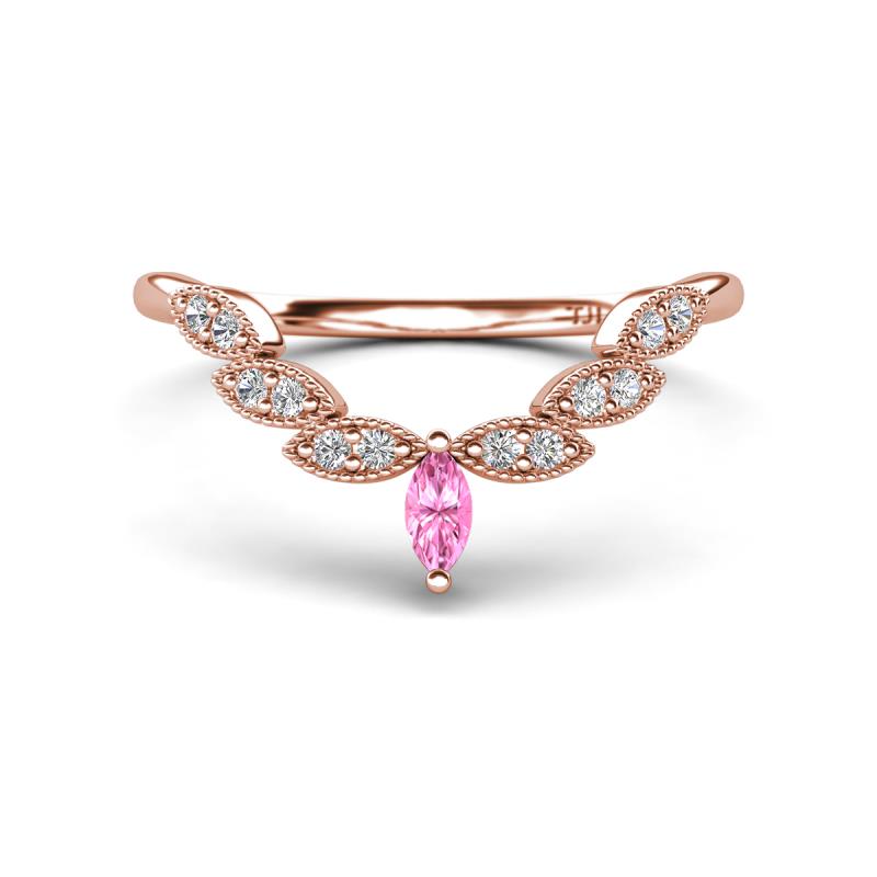 Zadie Marquise Shape Pink Sapphire Accented Lab Grown Diamonds Curved Wedding Band 