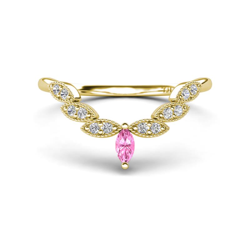Zadie Marquise Shape Pink Sapphire Accented Lab Grown Diamonds Curved Wedding Band 