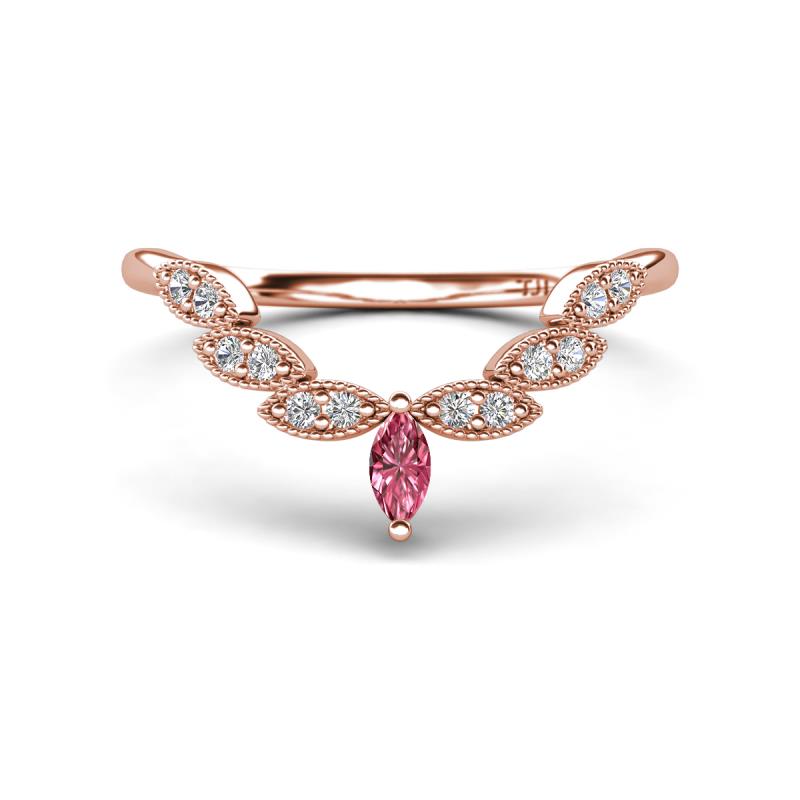 Zadie Marquise Shape Pink Tourmaline Accented Lab Grown Diamonds Curved Wedding Band 