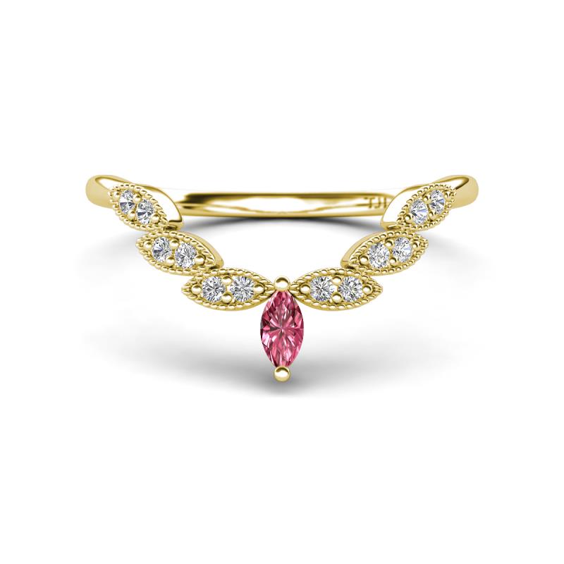 Zadie Marquise Shape Pink Tourmaline Accented Lab Grown Diamonds Curved Wedding Band 