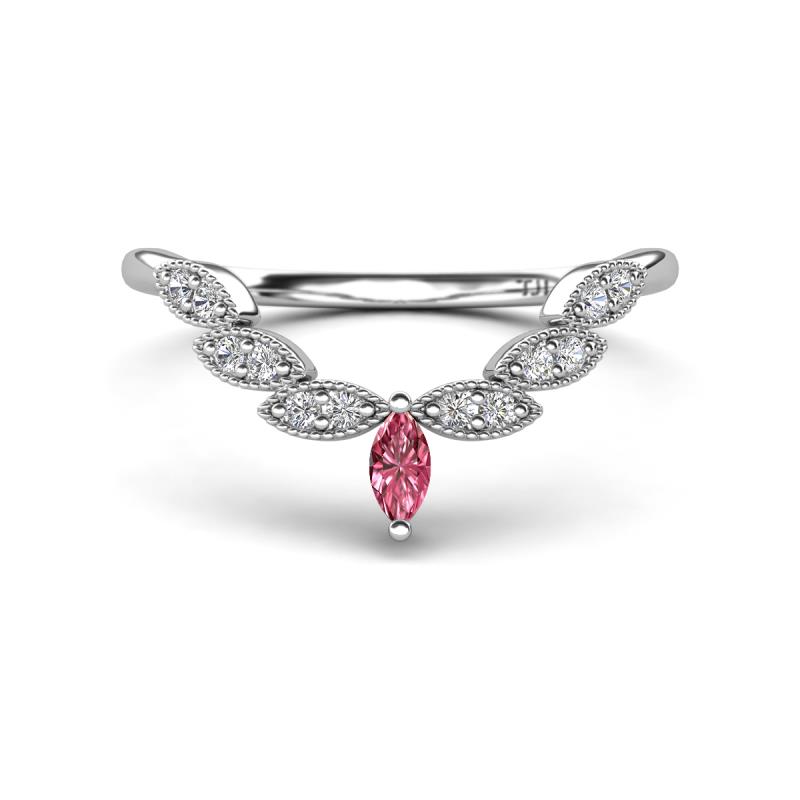 Zadie Marquise Shape Pink Tourmaline Accented Lab Grown Diamonds Curved Wedding Band 