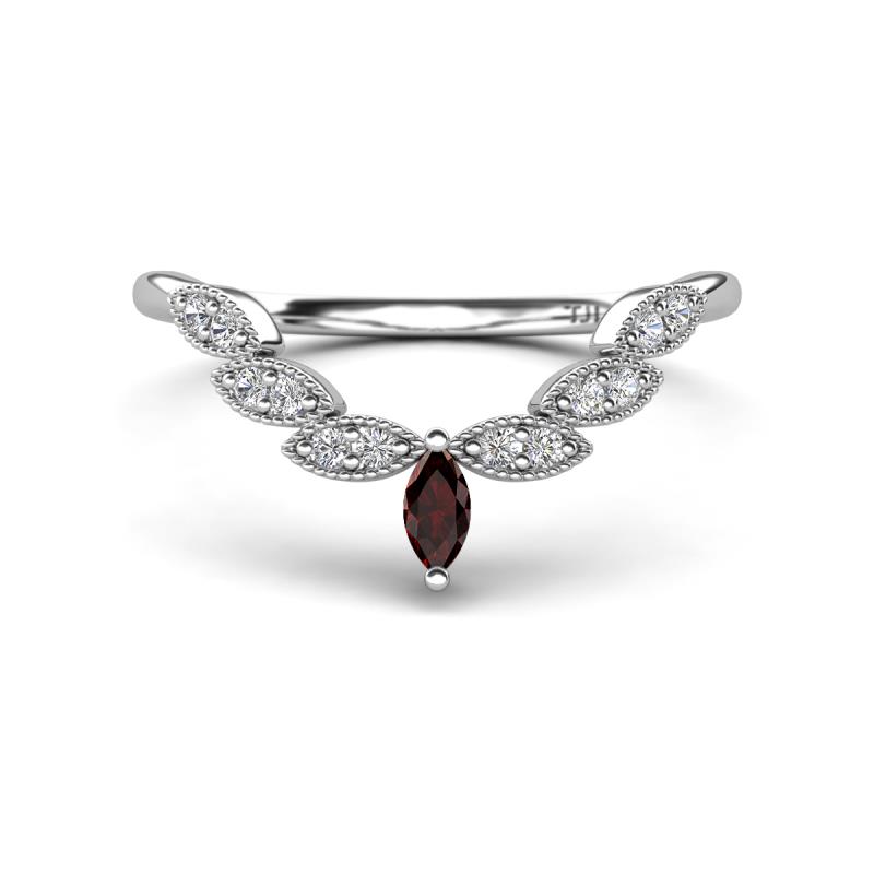Zadie Marquise Shape Red Garnet Accented Lab Grown Diamonds Curved Wedding Band 