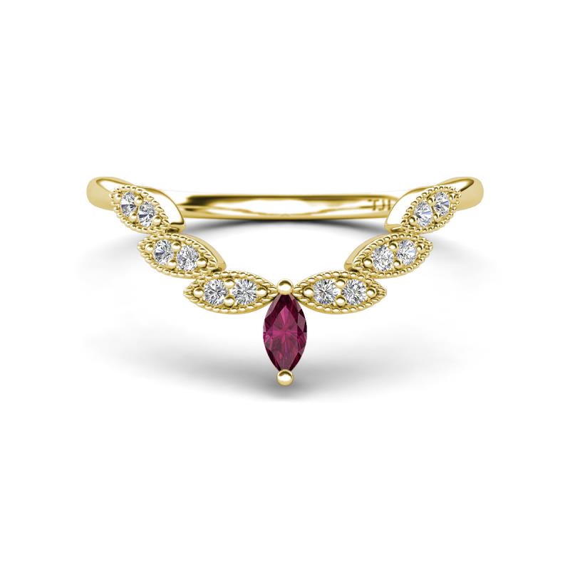 Zadie Marquise Shape Rhodolite Garnet Accented Lab Grown Diamonds Curved Wedding Band 