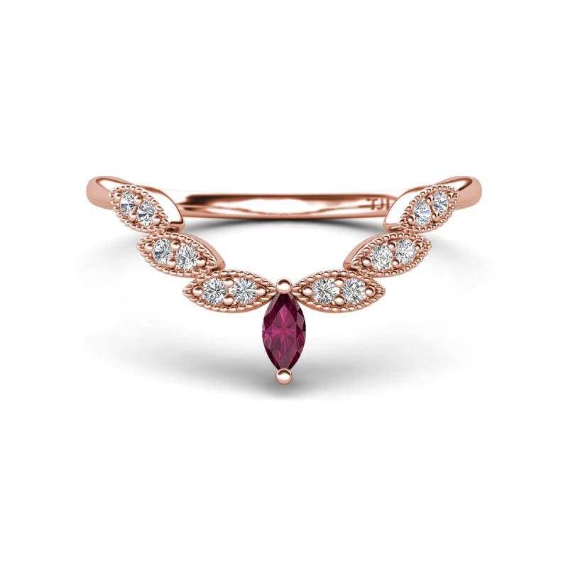 Zadie Marquise Shape Rhodolite Garnet Accented Lab Grown Diamonds Curved Wedding Band 