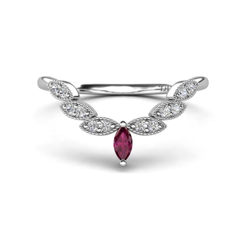 Zadie Marquise Shape Rhodolite Garnet Accented Lab Grown Diamonds Curved Wedding Band 