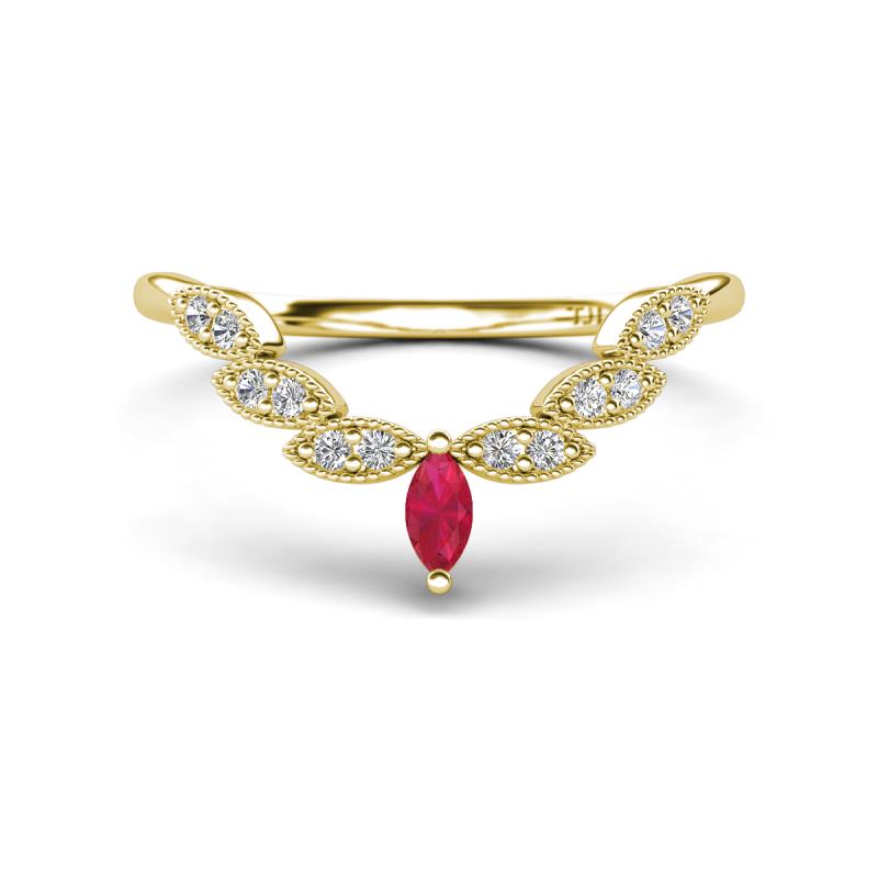 Zadie Marquise Shape Ruby Accented Lab Grown Diamonds Curved Wedding Band 