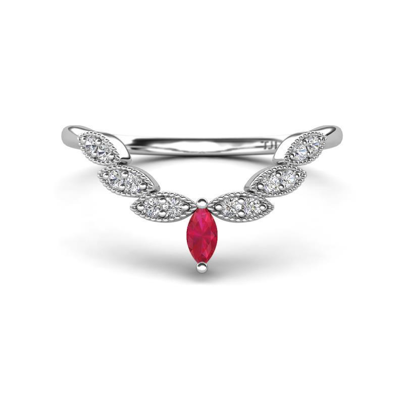 Zadie Marquise Shape Ruby Accented Lab Grown Diamonds Curved Wedding Band 