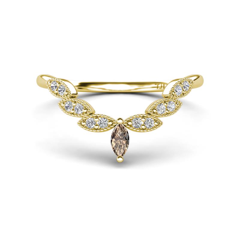 Zadie Marquise Shape Smoky Quartz Accented Lab Grown Diamonds Curved Wedding Band 
