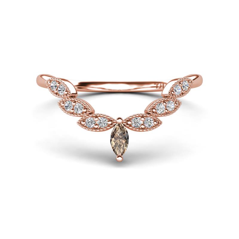 Zadie Marquise Shape Smoky Quartz Accented Lab Grown Diamonds Curved Wedding Band 