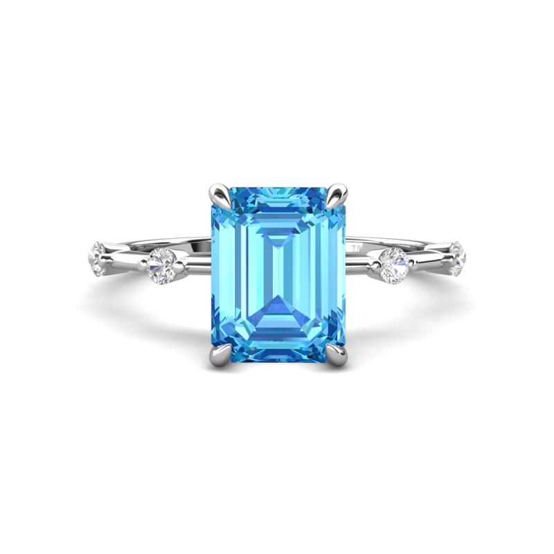Nuria 2.11 ctw Emerald Shape Blue Topaz (9X7 mm) accented Natural Diamonds Engagement Ring 
