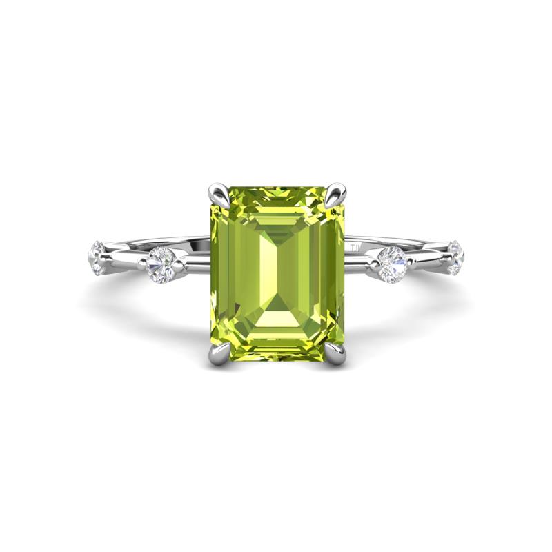 Nuria 2.56 ctw Emerald Shape Peridot (9X7 mm) accented Natural Diamonds Engagement Ring 