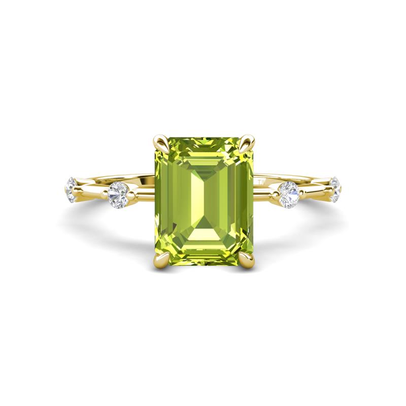 Nuria 2.56 ctw Emerald Shape Peridot (9X7 mm) accented Natural Diamonds Engagement Ring 