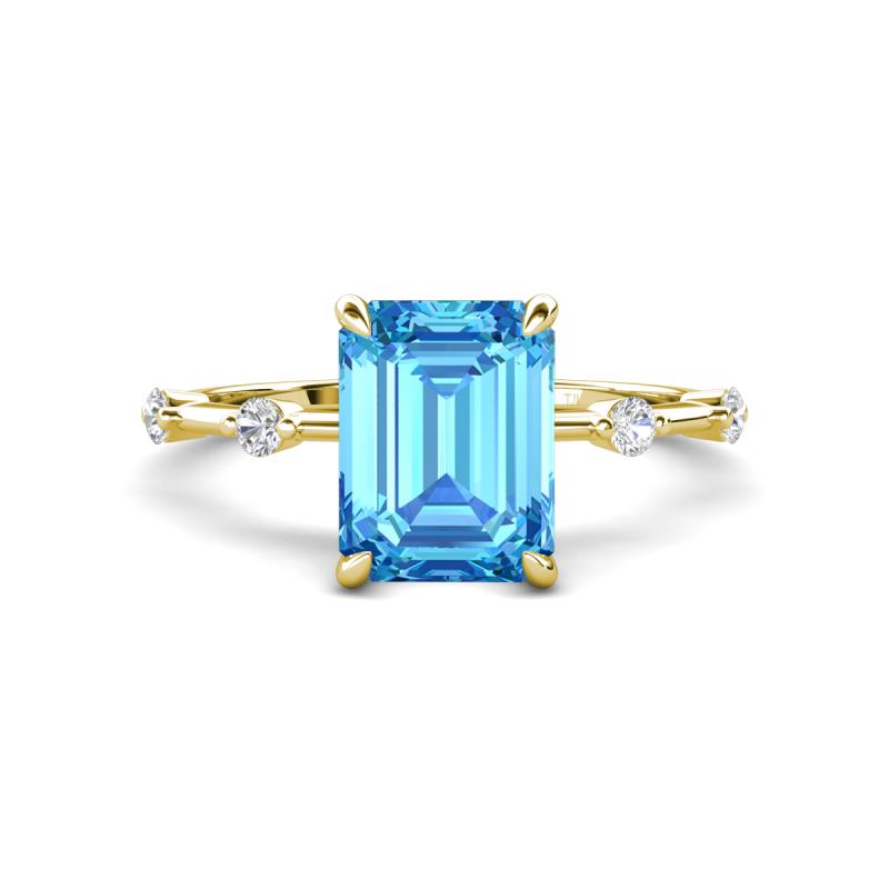 Nuria 2.11 ctw Emerald Shape Blue Topaz (9X7 mm) accented Natural Diamonds Engagement Ring 