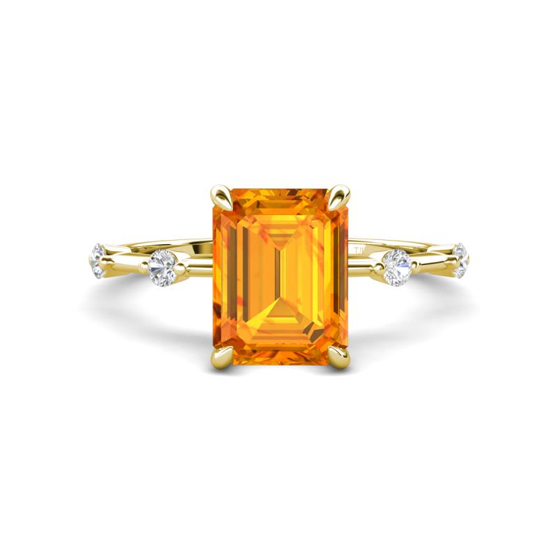 Nuria 2.11 ctw Emerald Shape Citrine (9X7 mm) accented Natural Diamonds Engagement Ring 