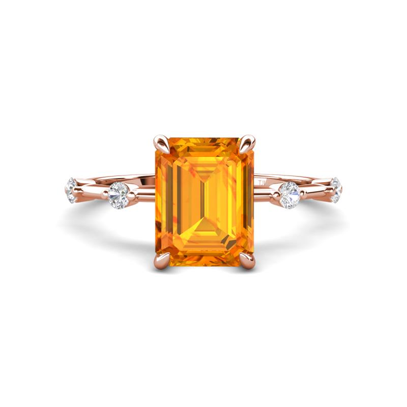 Nuria 2.11 ctw Emerald Shape Citrine (9X7 mm) accented Natural Diamonds Engagement Ring 