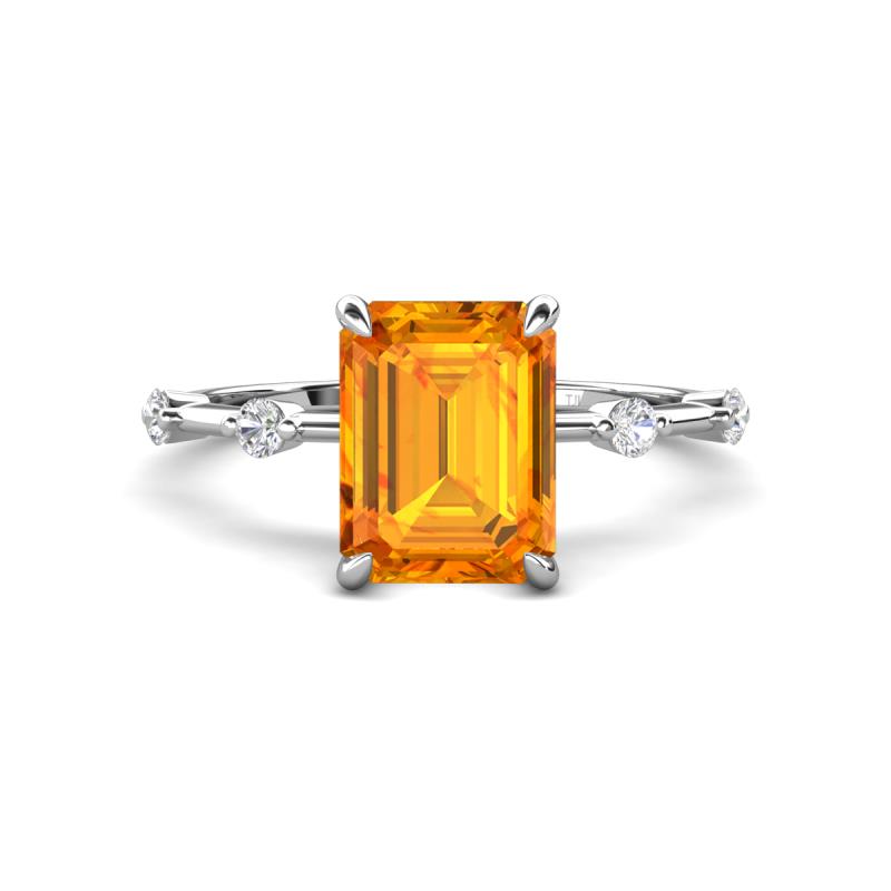 Nuria 2.11 ctw Emerald Shape Citrine (9X7 mm) accented Natural Diamonds Engagement Ring 