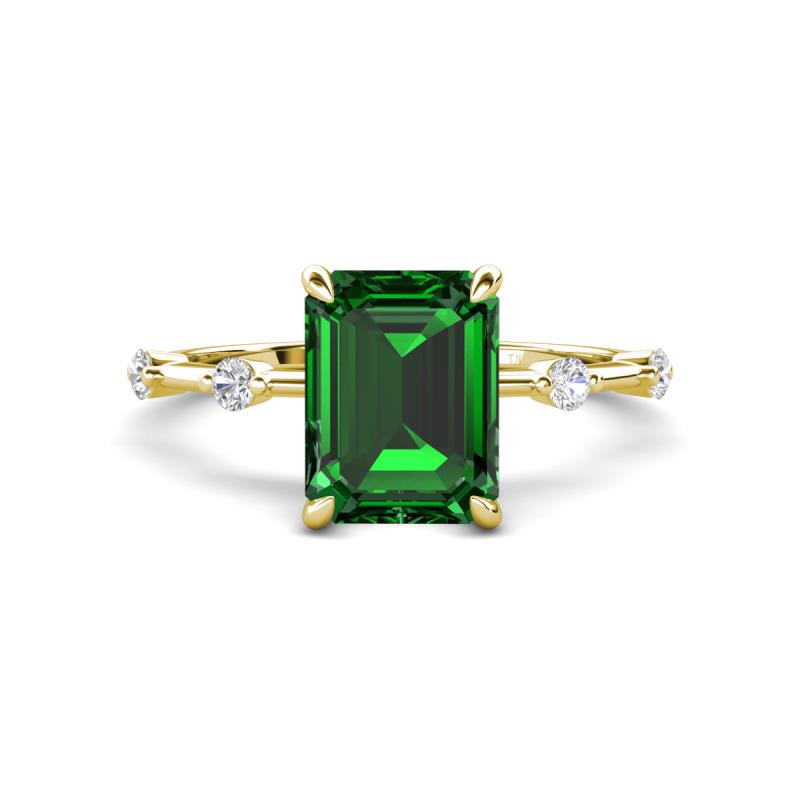Nuria 2.01 ctw Emerald Shaped Created Emerald (9X7 mm) accented Natural Diamonds Engagement Ring 