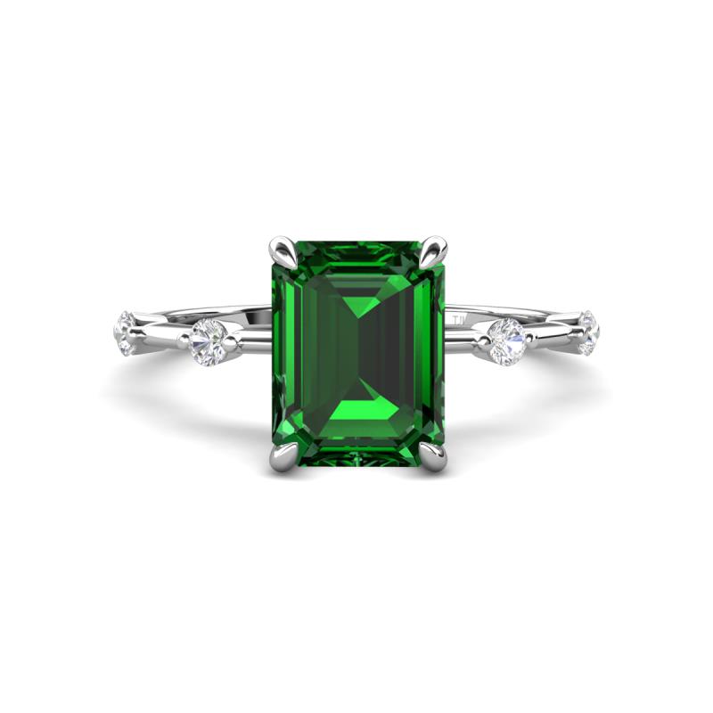 Nuria 2.01 ctw Emerald Shaped Created Emerald (9X7 mm) accented Natural Diamonds Engagement Ring 