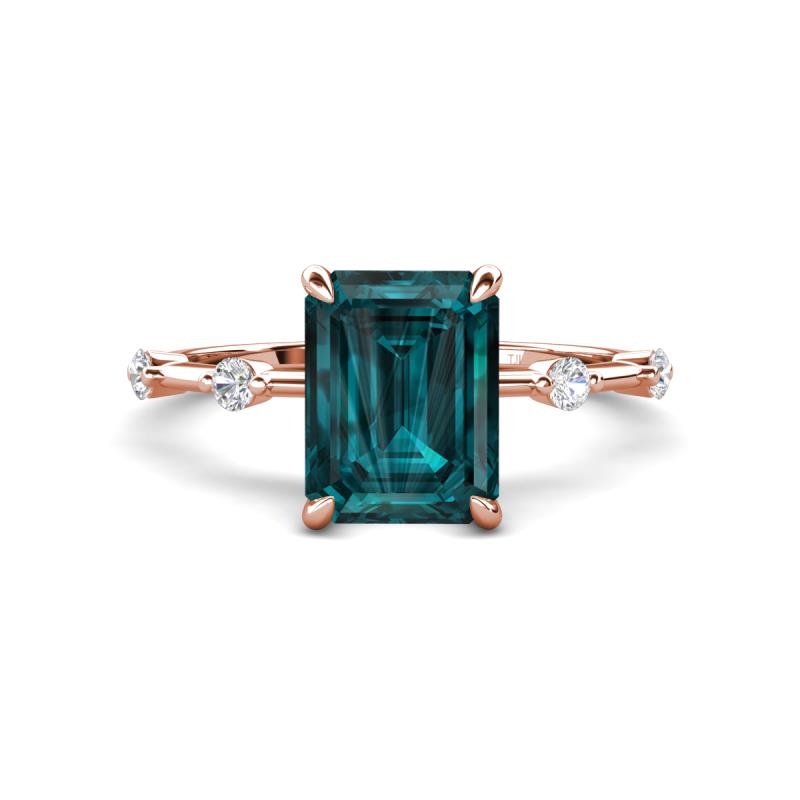 Nuria 3.11 ctw Emerald Shape London Blue Topaz (9X7 mm) accented Natural Diamonds Engagement Ring 