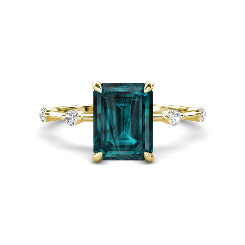 Nuria 3.11 ctw Emerald Shape London Blue Topaz (9X7 mm) accented Natural Diamonds Engagement Ring 