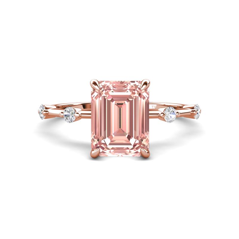 Nuria 2.36 ctw Emerald Shape Morganite (9X7 mm) accented Natural Diamonds Engagement Ring 