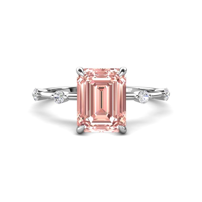 Nuria 2.36 ctw Emerald Shape Morganite (9X7 mm) accented Natural Diamonds Engagement Ring 