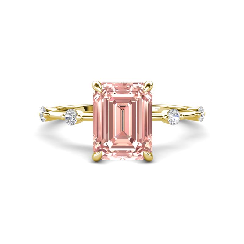 Nuria 2.36 ctw Emerald Shape Morganite (9X7 mm) accented Natural Diamonds Engagement Ring 