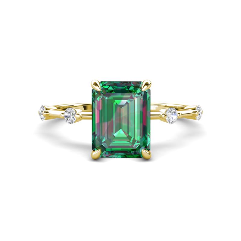 Nuria 3.07 ctw Emerald Shape Created Alexandrite (9X7 mm) accented Natural Diamonds Engagement Ring 