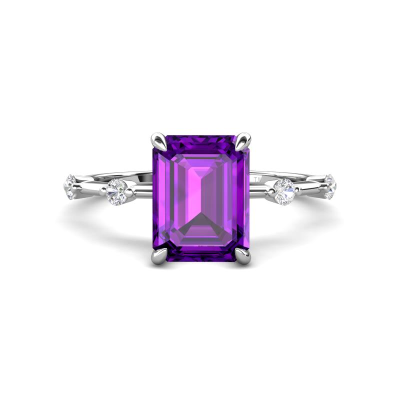 Nuria 2.11 ctw Emerald Shape Amethyst (9X7 mm) accented Natural Diamonds Engagement Ring 