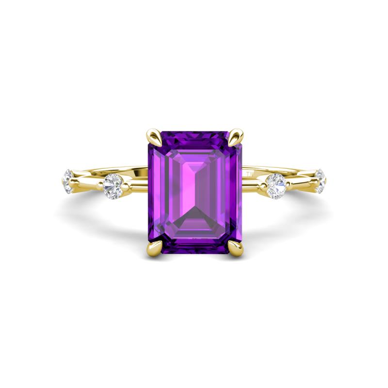 Nuria 2.11 ctw Emerald Shape Amethyst (9X7 mm) accented Natural Diamonds Engagement Ring 
