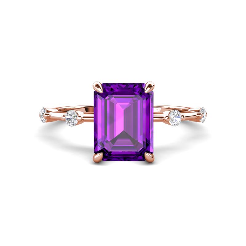 Nuria 2.11 ctw Emerald Shape Amethyst (9X7 mm) accented Natural Diamonds Engagement Ring 