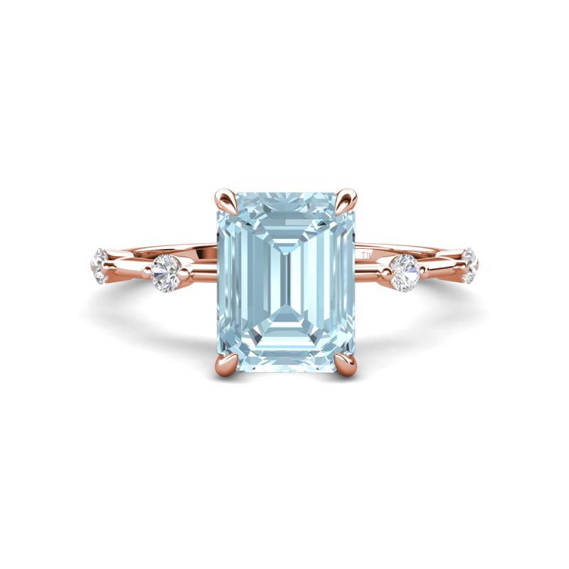 Nuria 2.11 ctw Emerald Shape Aquamarine (9X7 mm) accented Natural Diamonds Engagement Ring 