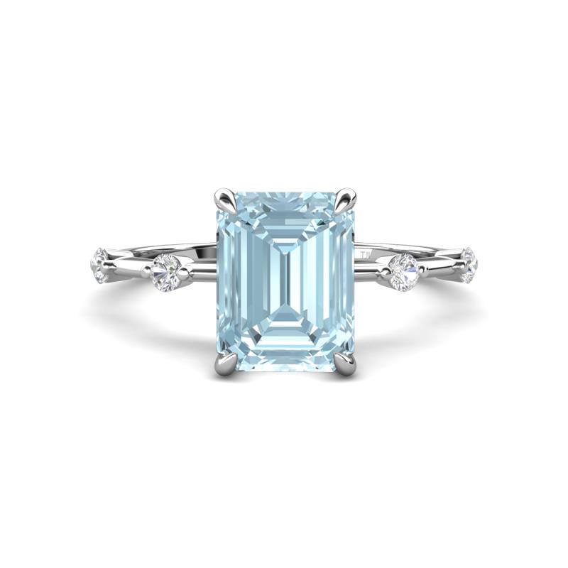 Nuria 2.11 ctw Emerald Shape Aquamarine (9X7 mm) accented Natural Diamonds Engagement Ring 