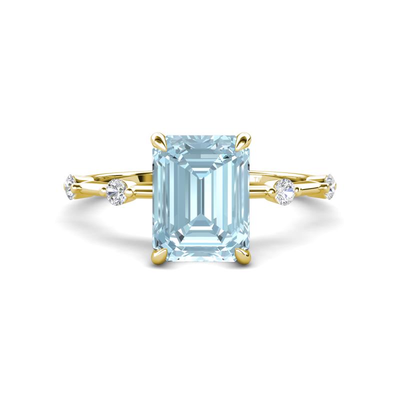 Nuria 2.11 ctw Emerald Shape Aquamarine (9X7 mm) accented Natural Diamonds Engagement Ring 