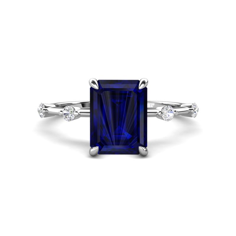 Nuria 2.61 ctw Emerald Shape Created Blue Sapphire (9X7 mm) accented Natural Diamonds Engagement Ring 