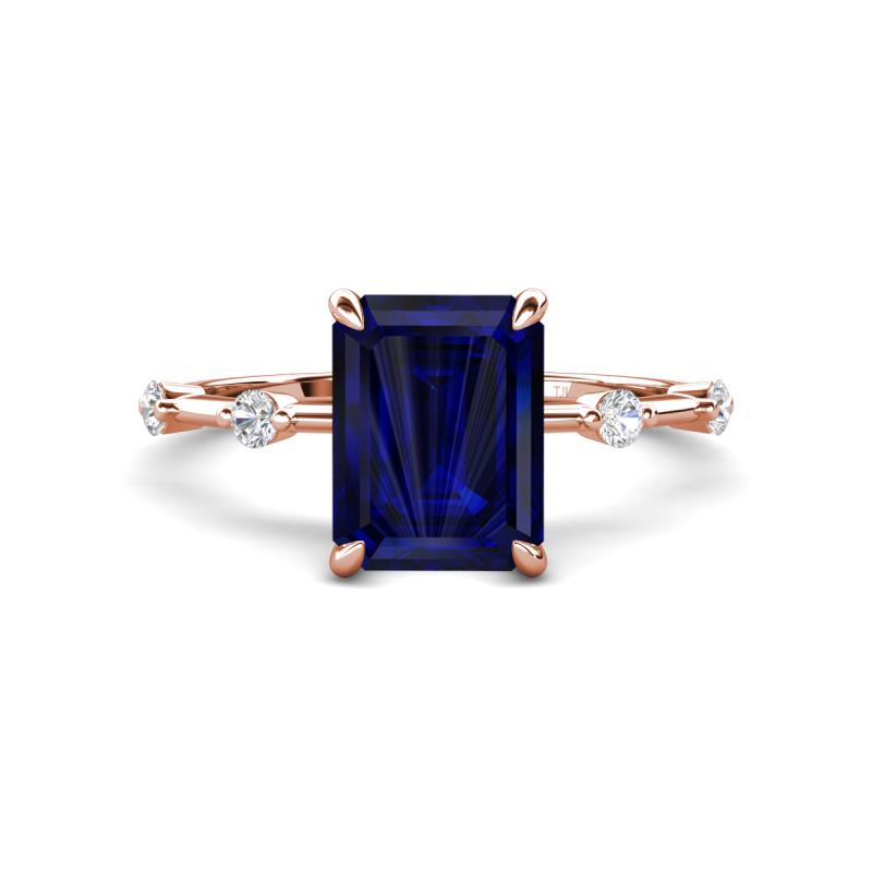 Nuria 2.61 ctw Emerald Shape Created Blue Sapphire (9X7 mm) accented Natural Diamonds Engagement Ring 