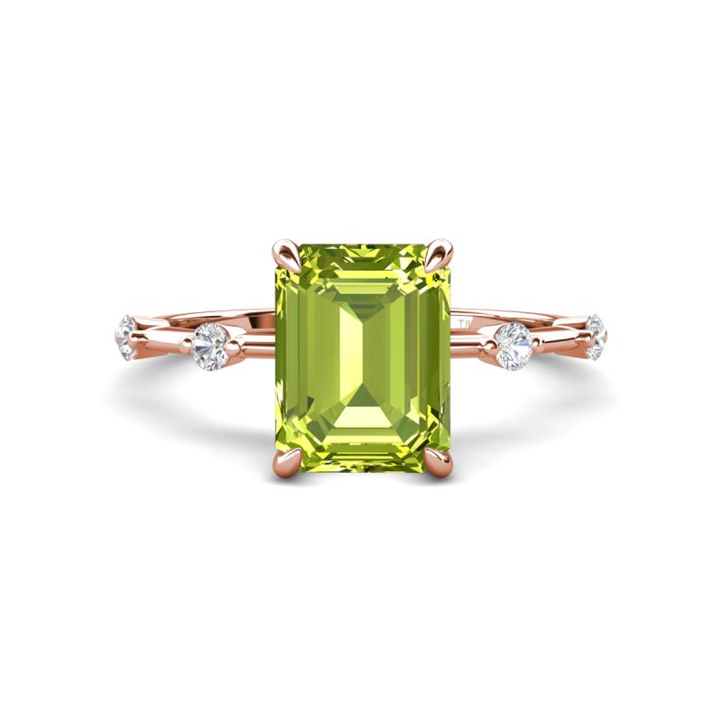 Nuria 2.56 ctw Emerald Shape Peridot (9X7 mm) accented Natural Diamonds Engagement Ring 