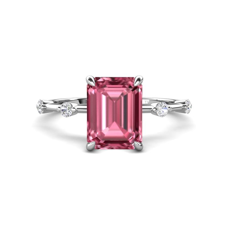 Nuria 2.96 ctw Emerald Shape Pink Tourmaline (9X7 mm) accented Natural Diamonds Engagement Ring 