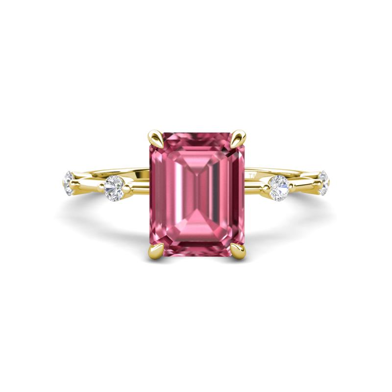 Nuria 2.96 ctw Emerald Shape Pink Tourmaline (9X7 mm) accented Natural Diamonds Engagement Ring 