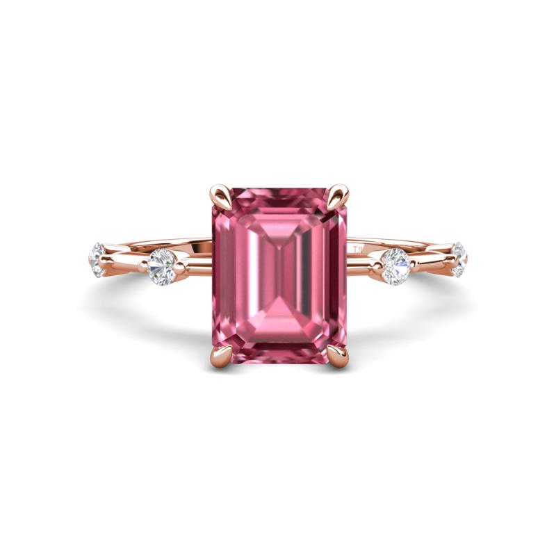 Nuria 2.96 ctw Emerald Shape Pink Tourmaline (9X7 mm) accented Natural Diamonds Engagement Ring 