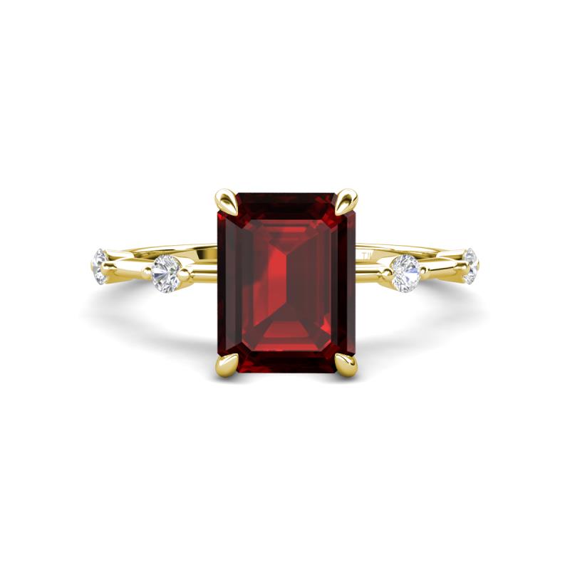 Nuria 3.11 ctw Emerald Shape Red Garnet (9X7 mm) accented Natural Diamonds Engagement Ring 