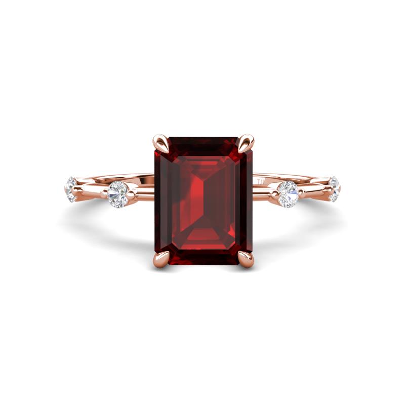 Nuria 3.11 ctw Emerald Shape Red Garnet (9X7 mm) accented Natural Diamonds Engagement Ring 