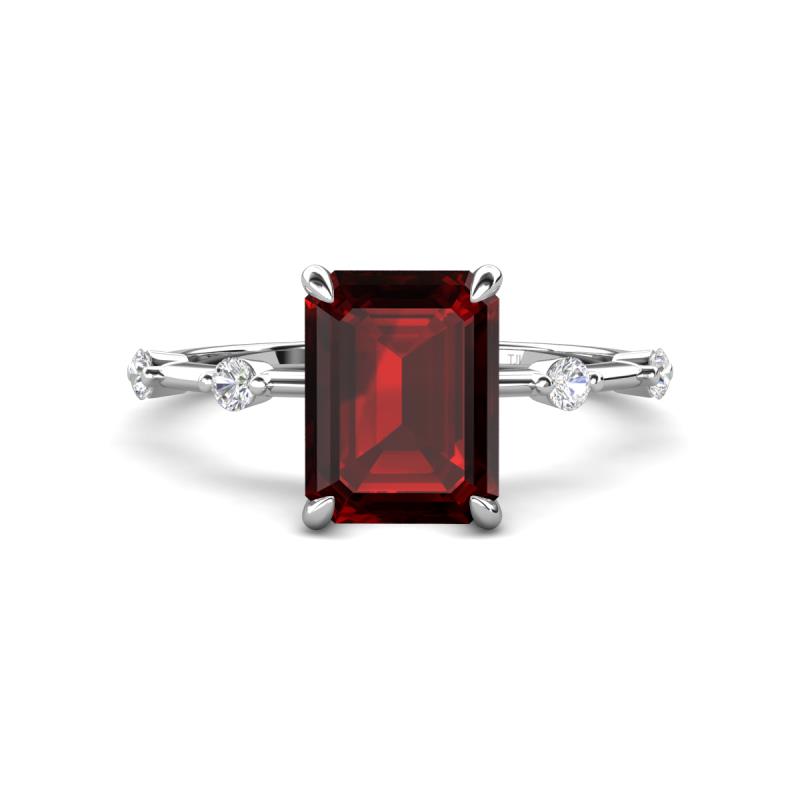 Nuria 3.11 ctw Emerald Shape Red Garnet (9X7 mm) accented Natural Diamonds Engagement Ring 