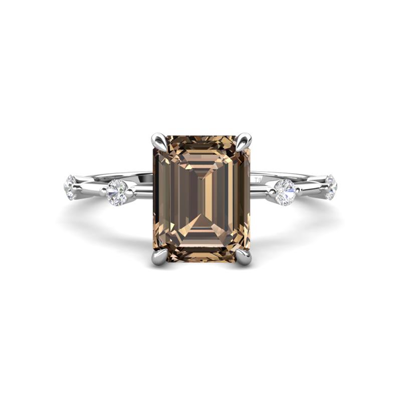 Nuria 2.11 ctw Emerald Shape Smoky Quartz (9X7 mm) accented Natural Diamonds Engagement Ring 