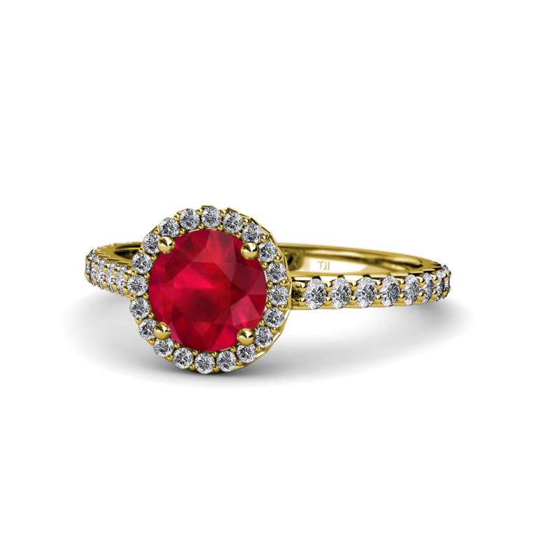 Abeni 1.33 ctw (6.00 mm) Round Ruby and Diamond Halo Engagement Ring 