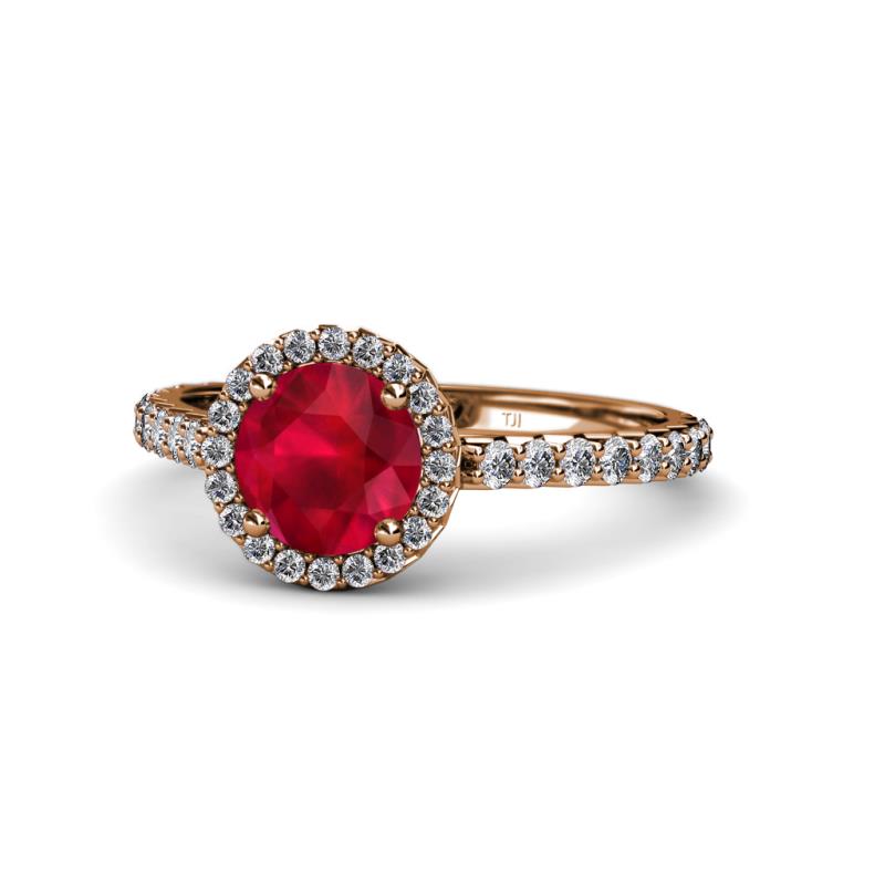 Abeni 1.33 ctw (6.00 mm) Round Ruby and Diamond Halo Engagement Ring 