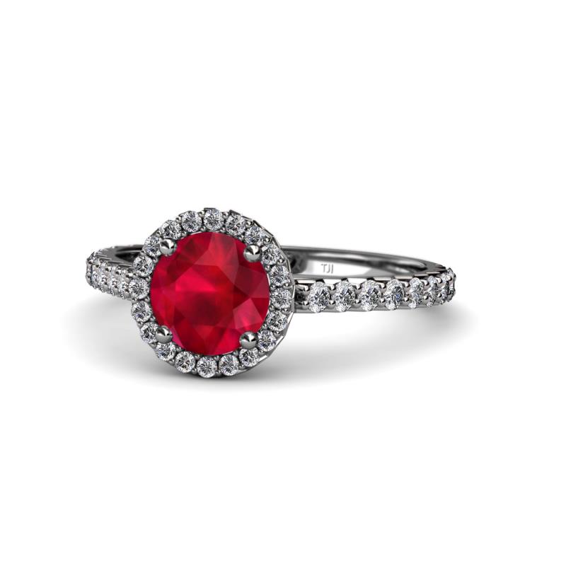 Abeni 1.33 ctw (6.00 mm) Round Ruby and Diamond Halo Engagement Ring 