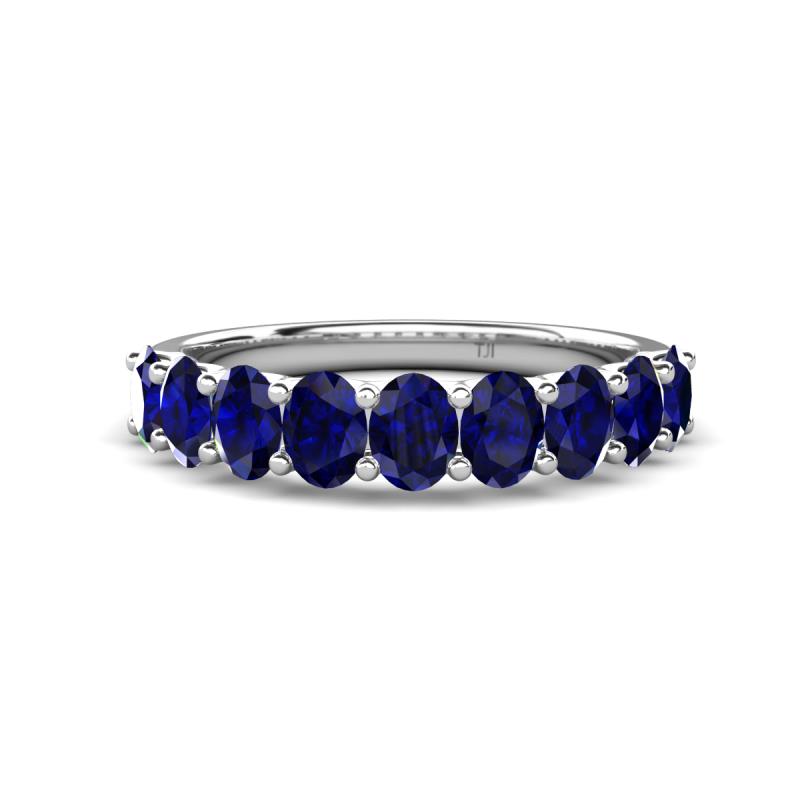 Nola 1.98 ctw Oval Shape (4x3 mm) Blue Sapphire 9 Stone Wedding Band 