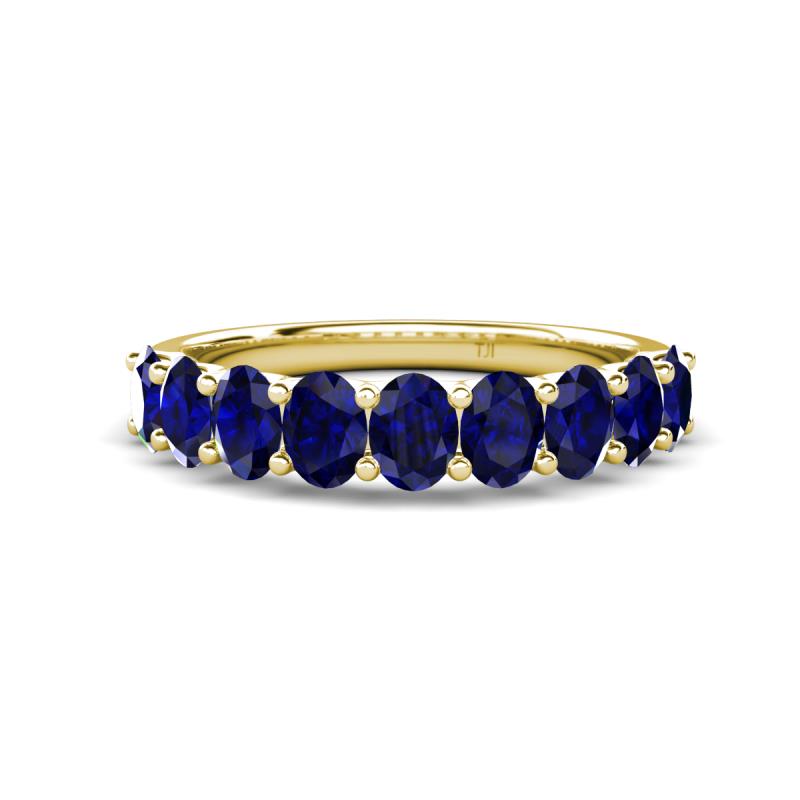 Nola 1.98 ctw Oval Shape (4x3 mm) Blue Sapphire 9 Stone Wedding Band 