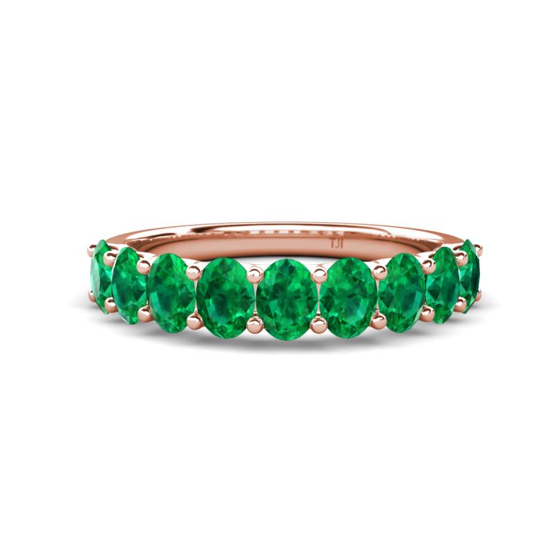 Nola 1.62 ctw Oval Shape (4x3 mm) Emerald 9 Stone Wedding Band 
